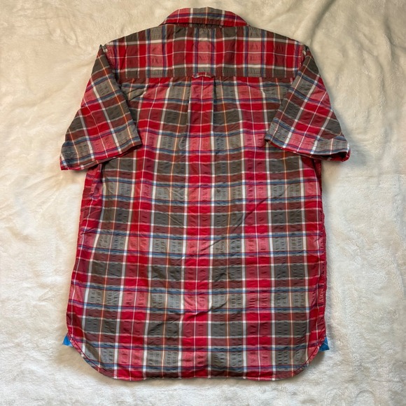 The North Face Mens Short Sleeve Plaid Button Down Shirt Red Brown CEY2 Size M - Picture 11 of 11